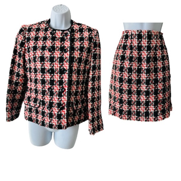 Vintage Jackets & Blazers - Beautiful Vintage Plaid 2 Pc Double Breasted Tweed Skirt Suit Size 2